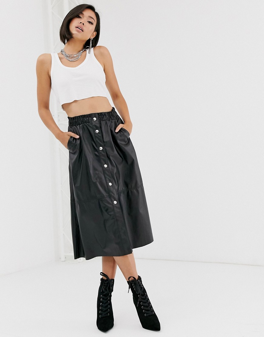 Blank NYC faux leather a-line midi skirt-Black