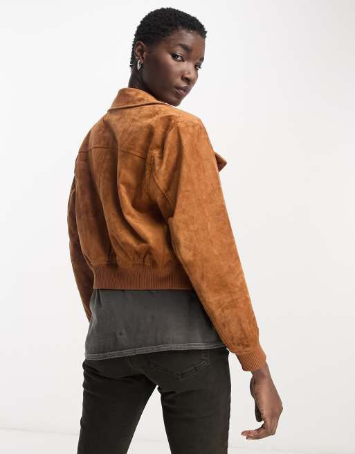 Ladies suede bomber on sale jacket