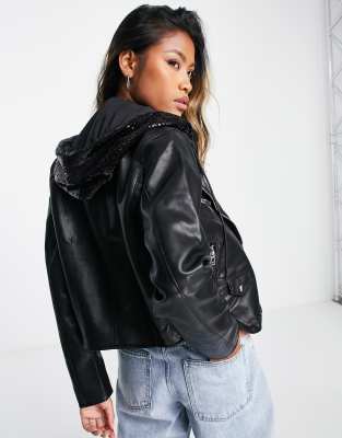 blanknyc denim faux leather moto jacket