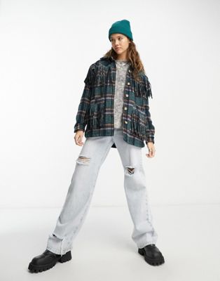 Blank NYC green check shacket with fringe detail - ASOS Price Checker