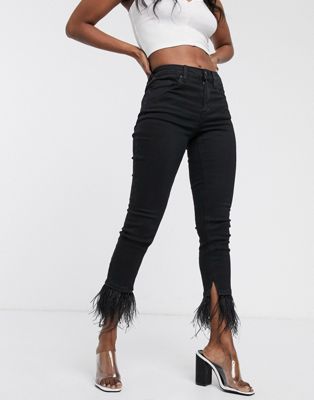 Blank Nyc - Jeans met rechte pijpen en imitatiebont randen-Zwart