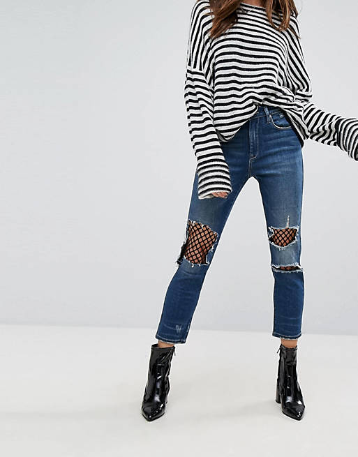 Blank NYC – Jeans mit geradem Beinschnitt und Netzfutter