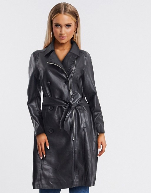 Blank NYC leather trench in black