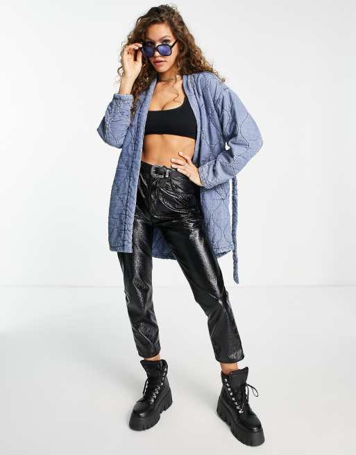 Blank NYC quilted belted jacket in blue ASOS
