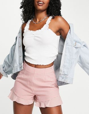Blank NYC ruffle detail shorts co-ord in petunia pink