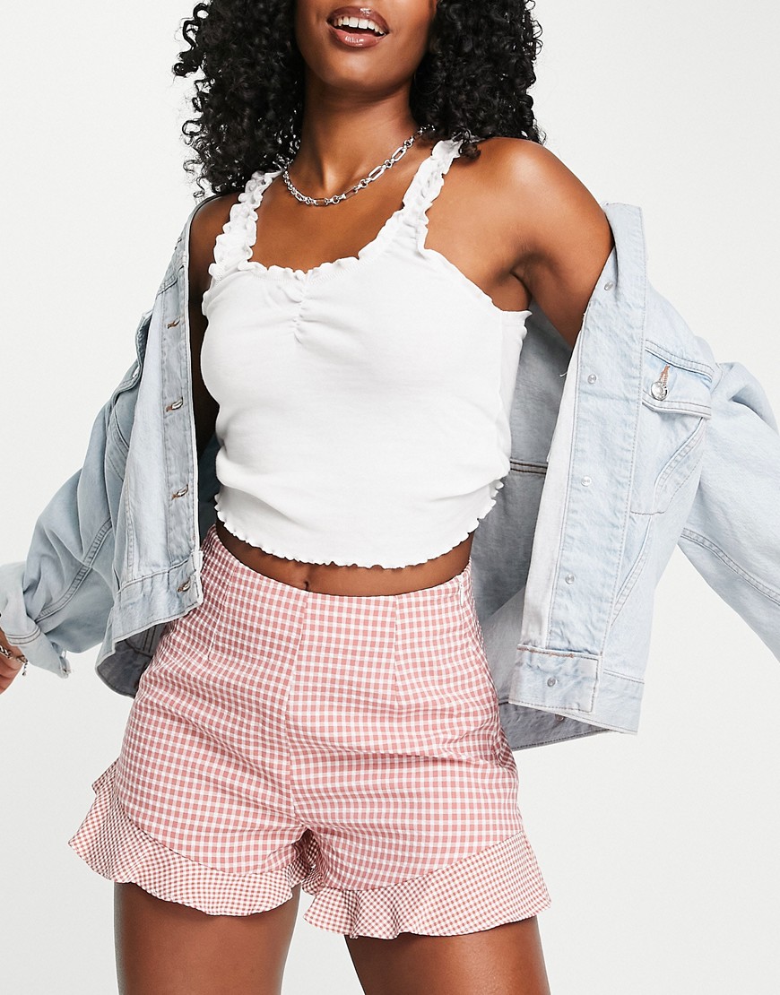 blank nyc ruffle detail shorts co-ord in petunia pink