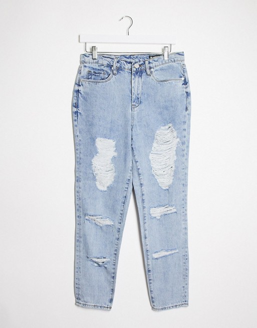 Blank NYC straight leg jeans with distressing in light blue