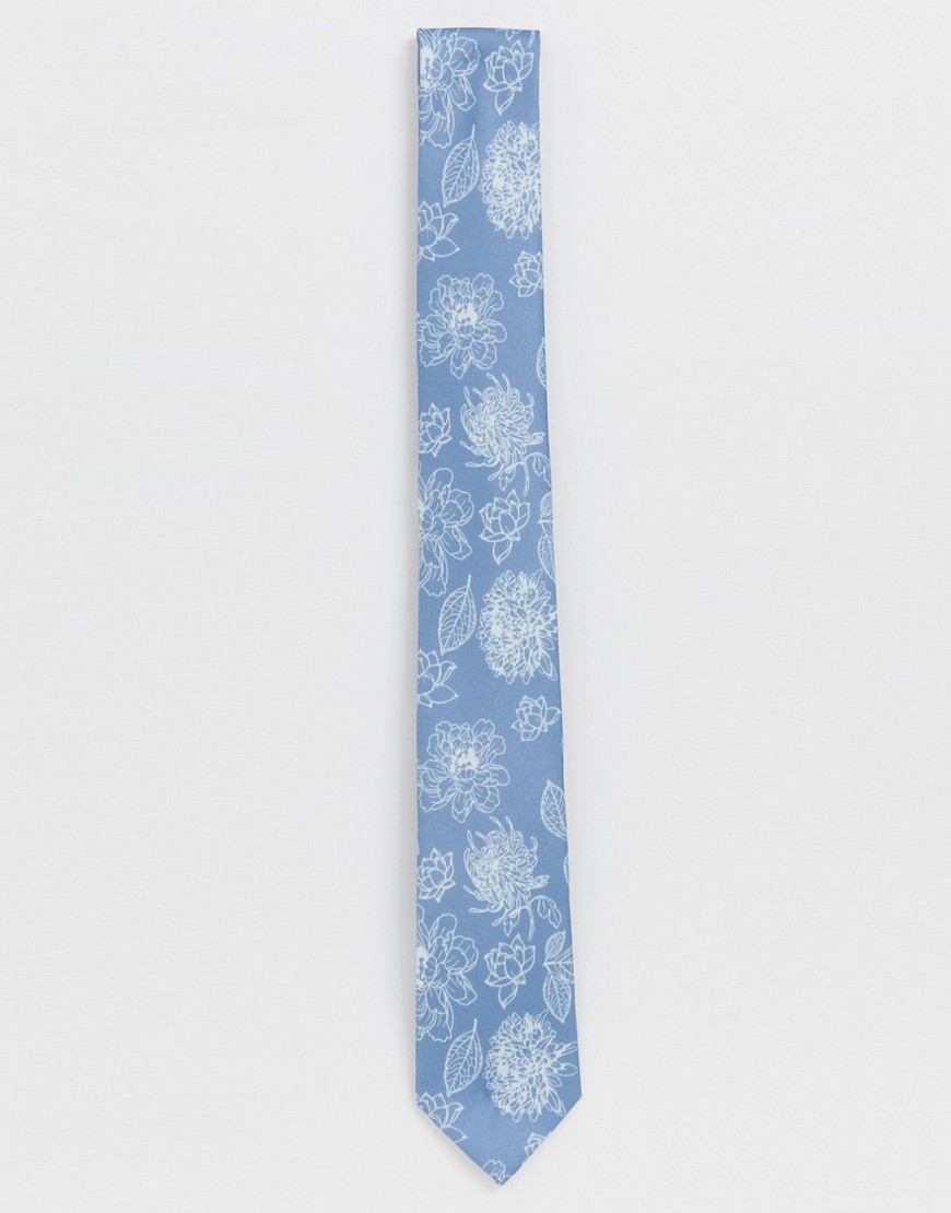 Blåt slips med blomsterprint fra Twisted Tailor