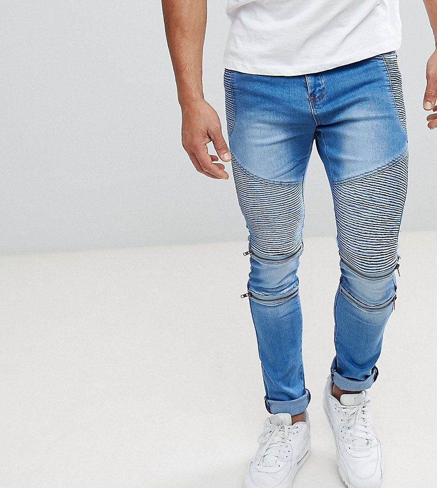 Blåvaskede biker jeans i skinny pasform med glidelås detaljer fra Liquor N Poker