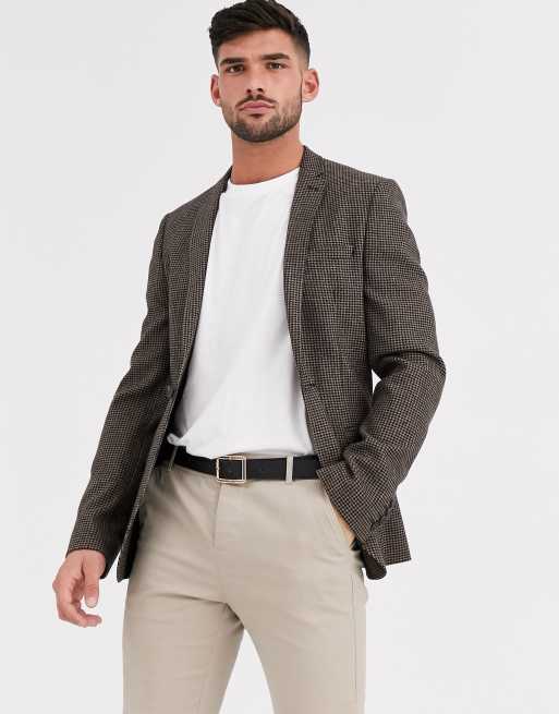 Blazer muy ajustada de lana con microcuadros en azul marino y negro de ASOS DESIGN