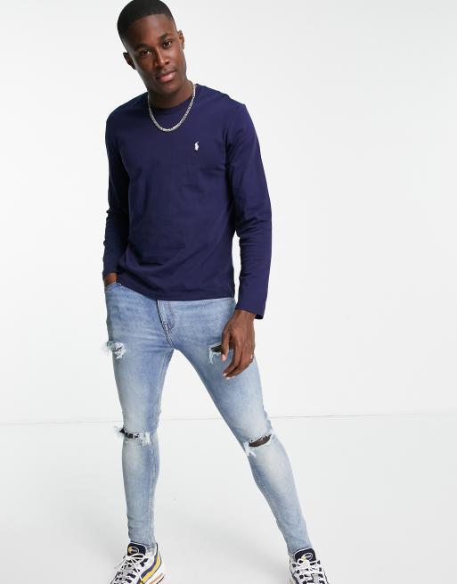 Blød langærmet bomuldstop i navy fra Polo Ralph Lauren, 4 af 4