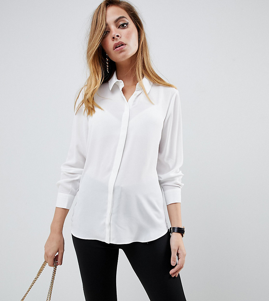 Blød skjorte med lange ærmer fra ASOS DESIGN Petite-Hvid