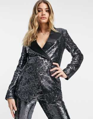 Блейзер с серебристыми пайетками и контрастным воротником ASOS DESIGN-Серебристый
