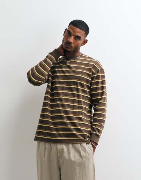 BLEND 100% bomuld regular fit langærmet T-shirt i brun stribe - view 1