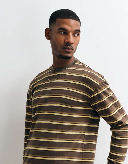 BLEND 100% bomuld regular fit langærmet T-shirt i brun stribe, 4 af 5