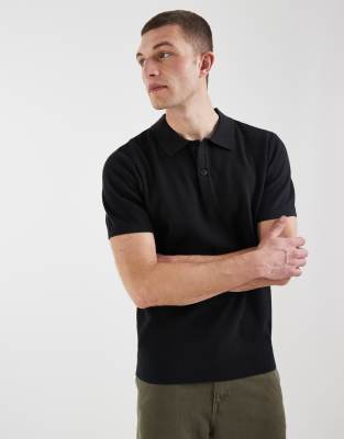Blend 100% Cotton Knitted Polo In Black