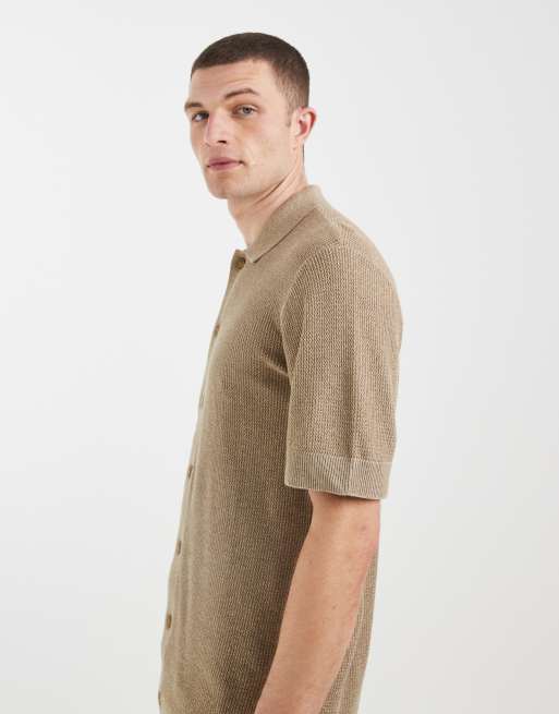 BLEND 100% cotton regular fit knit polo in brown stripes, 4 of 5