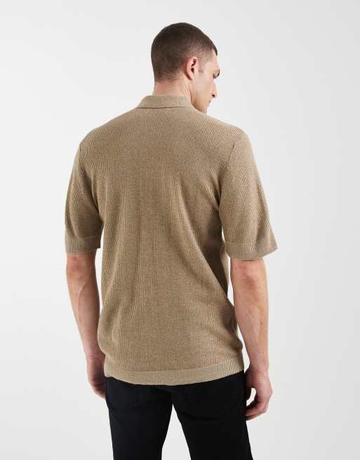 BLEND 100% cotton regular fit knit polo in brown stripes, 5 of 5