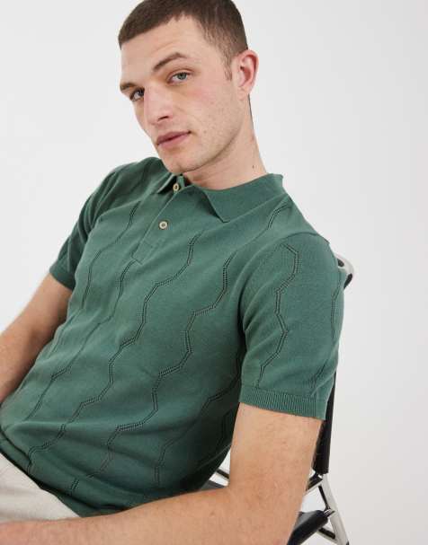 BLEND 100% cotton regular fit knitted polo in duck green - view 1