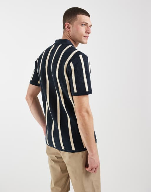 BLEND 100% cotton regular fit knitted polo in navy stripe, 5 of 5