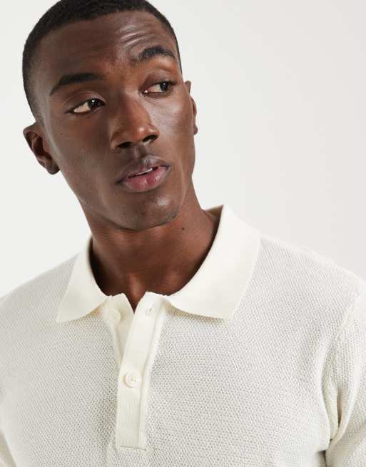 BLEND 100% cotton regular fit knitted polo in off white, 4 of 5