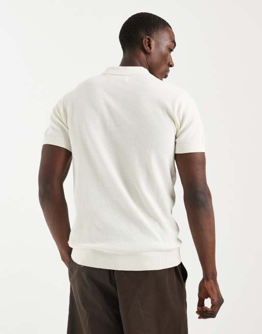 BLEND 100% cotton regular fit knitted polo in off white, 5 of 5