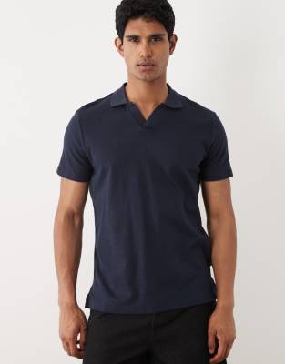 Blend Cotton-mix Knitted Regular Fit Open Collar Polo In Blue