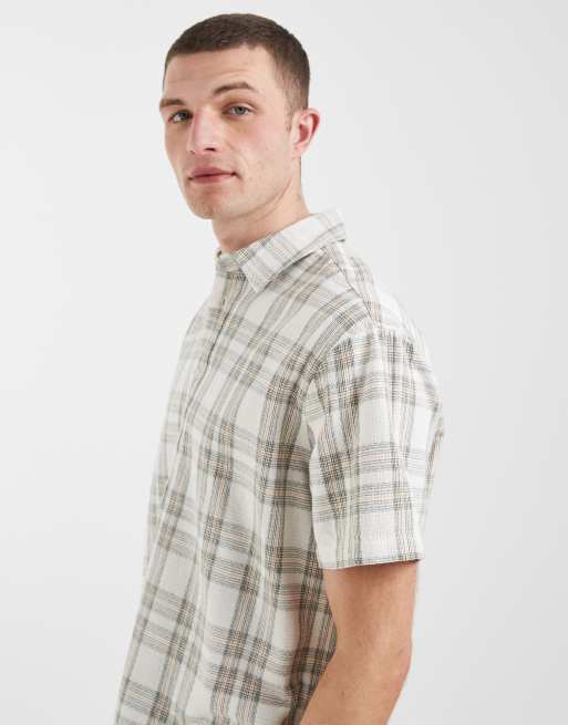 BLEND 100% cotton regular fit shirt in beige check, 4 of 5