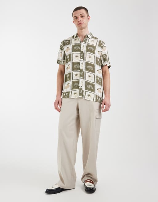 BLEND 100% cotton regular fit summer patchwork print shirt in dusty olive, 2 of 5