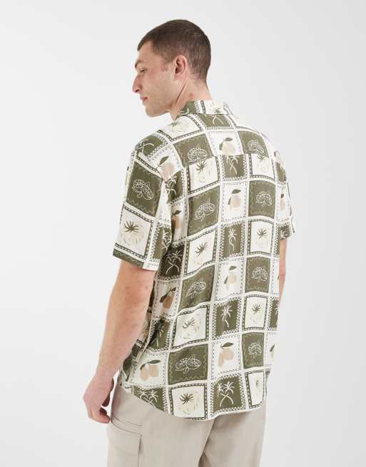 BLEND 100% cotton regular fit summer patchwork print shirt in dusty olive, 5 of 5