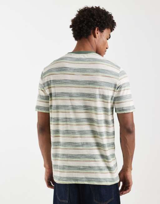 BLEND 100% cotton regular fit T-shirt in duck green stripes, 5 of 5