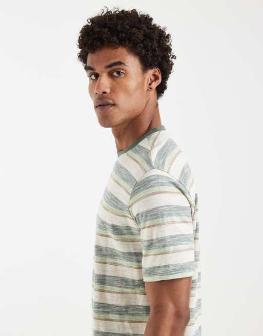 BLEND - Andegrøn stribet T-shirt i 100% bomuld i regular fit, 4 af 5