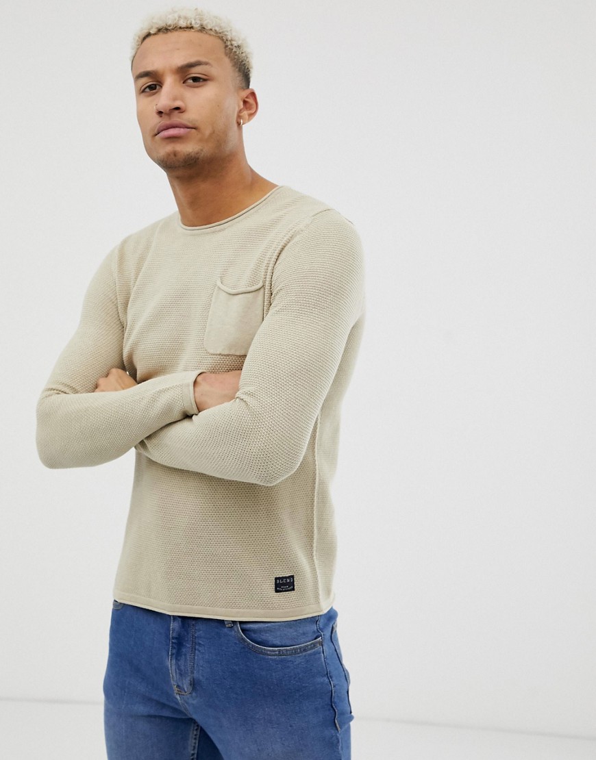Blend - Beigefärgad stickad tröja med fickor