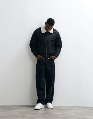 BLEND bomber jacket with contrast collar in black