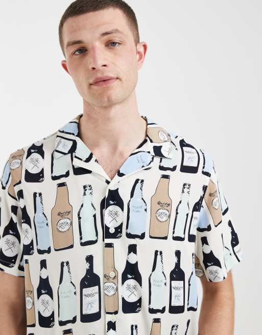 BLEND bottle repeat motif printed regular fit shirt with revere collar in multi, 3 of 5