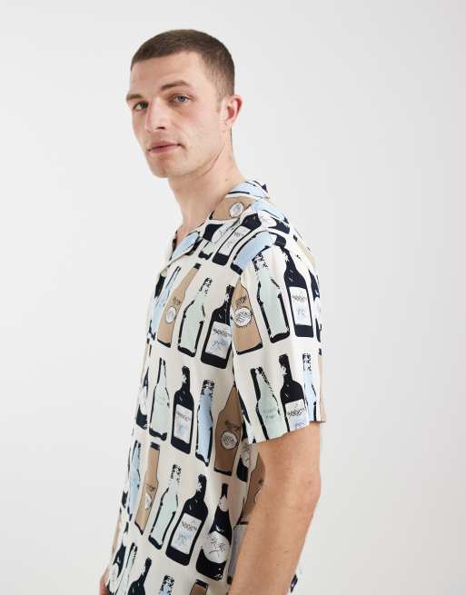 BLEND bottle repeat motif printed regular fit shirt with revere collar in multi, 4 of 5