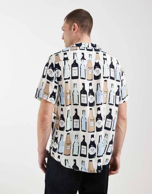 BLEND bottle repeat motif printed regular fit shirt with revere collar in multi, 5 of 5