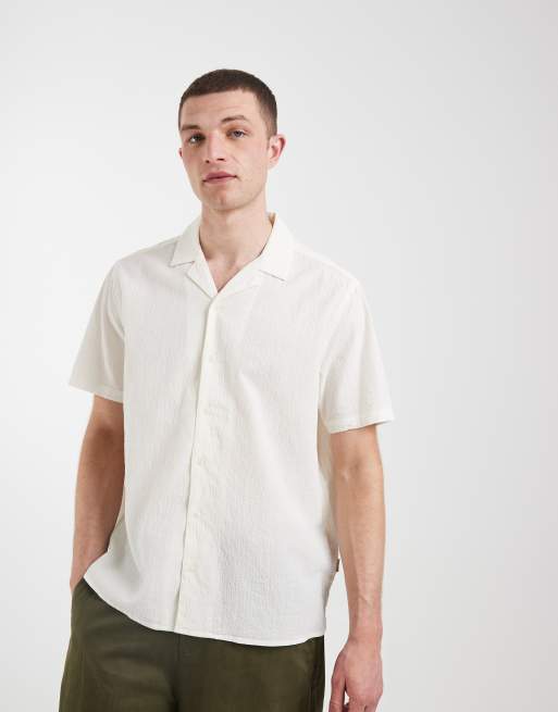 BLEND - Camicia vestibilità classica in misto cotone bianco sporco con colletto aperto, 3 di 5