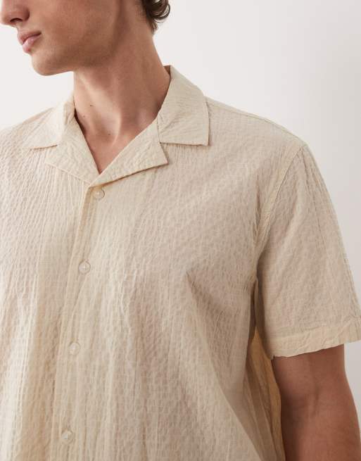 BLEND - Chemise légère en coton majoritaire et crépon à col cubain - Beige poudré, 3 de 9