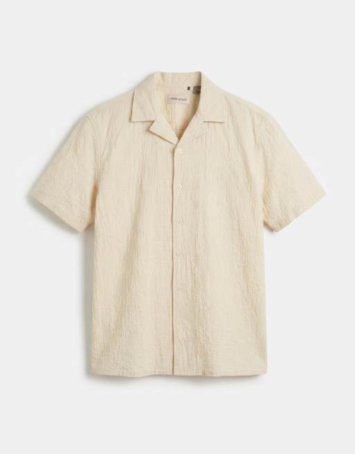 BLEND - Chemise légère en coton majoritaire et crépon à col cubain - Beige poudré, 6 de 9