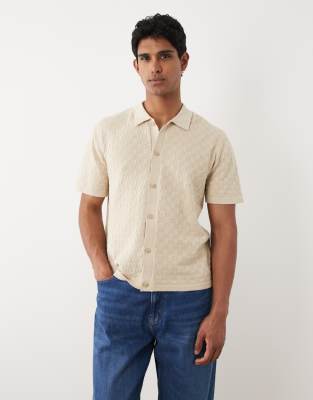 Blend Cotton- Diamond Knit Regular Fit Polo In Neutral