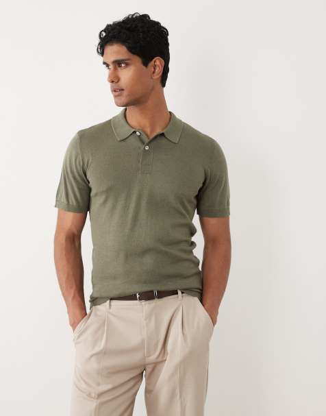 BLEND cotton knitted regular fit polo in green - view 1