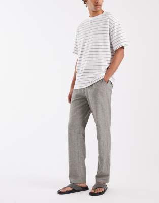 Blend Cotton-linen Drawstring Waist Regular Fit Pants In Green