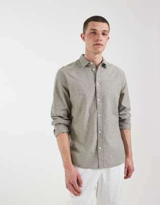 Blend Cotton Linen- Long Sleeve Shirt In Black