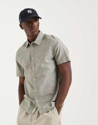 Blend Cotton Linen- Shirt In Green