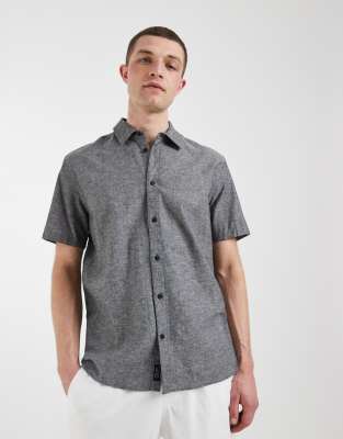 Blend Cotton Linen- Shirt In Black