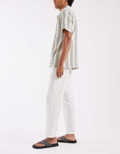 BLEND cotton-linen drawstring waist regular fit pants in white, 3 of 5