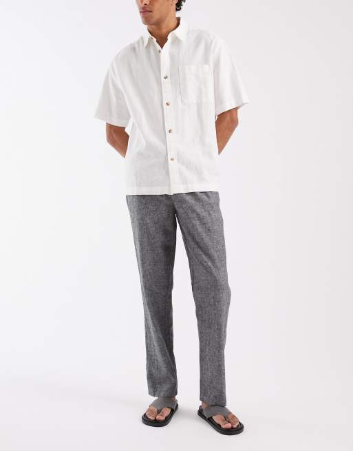BLEND cotton-linen drawstring waist regular fit trousers in black, 2 of 5