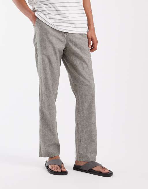 BLEND cotton-linen drawstring waist regular fit trousers in dusty olive, 2 of 5