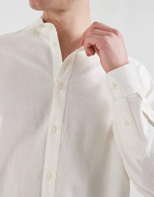 BLEND cotton-linen regular fit long sleeve shirt in white, 3 of 5